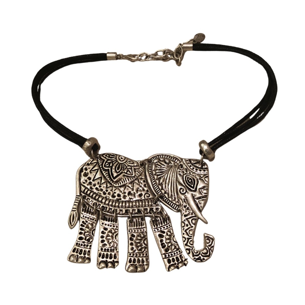 Silver Elephant Oversized Pendant Necklace.